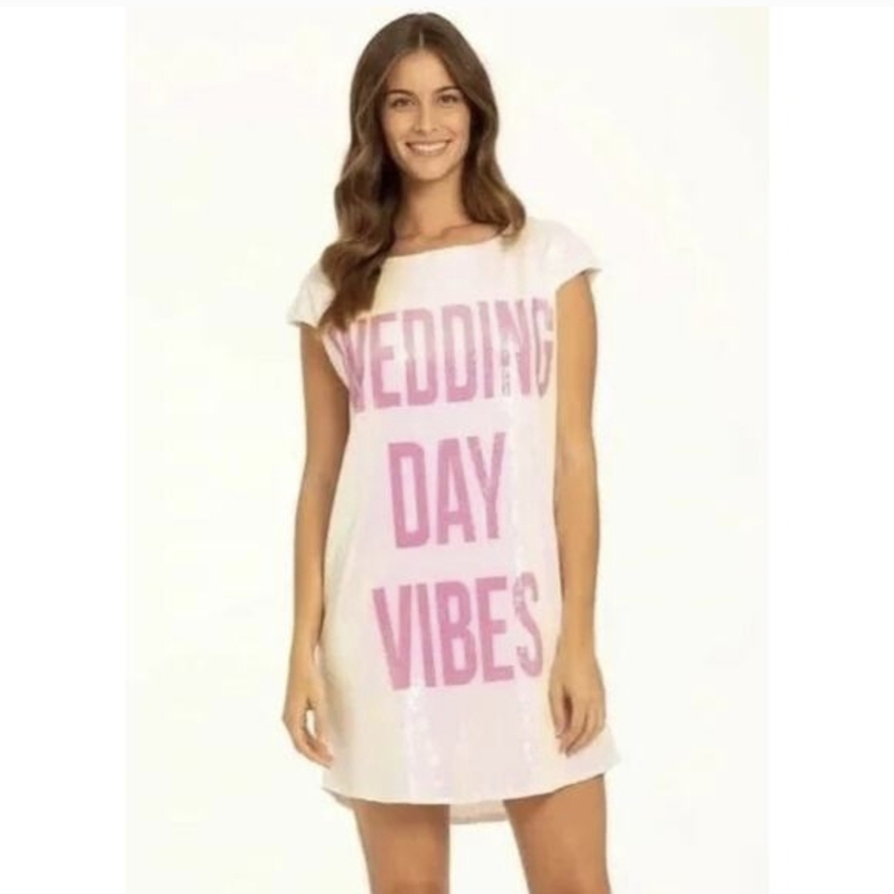 Hayley Paige Occasions Sequin Dress in Pink and White